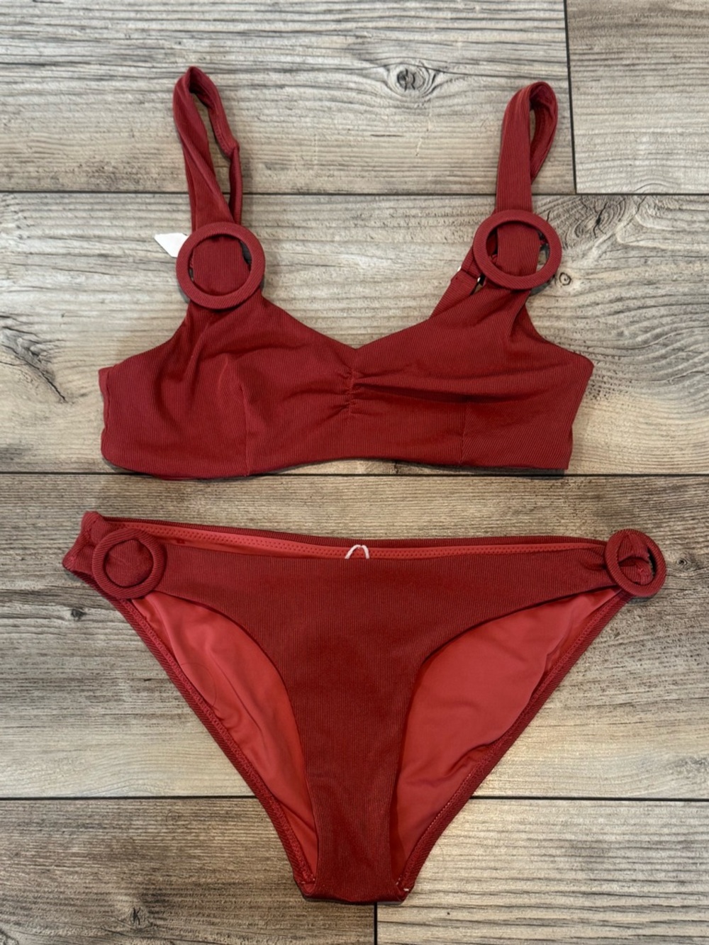 Red Carter 2 piece Women's Red Bikini Set with Ring Detail Y2K style Small NWOT